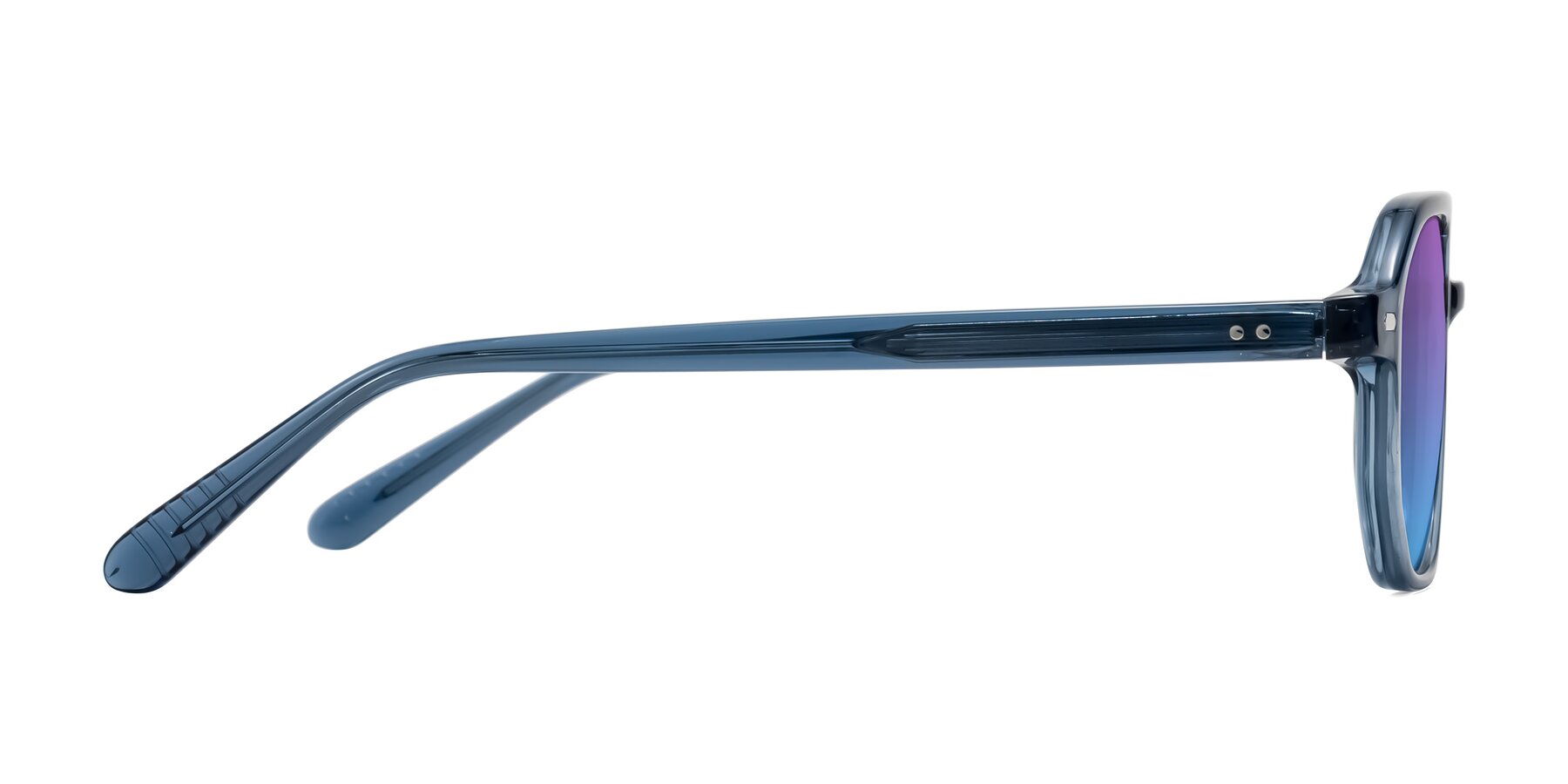Side of Aguilar in Transparent Blue with Purple / Blue Gradient Lenses