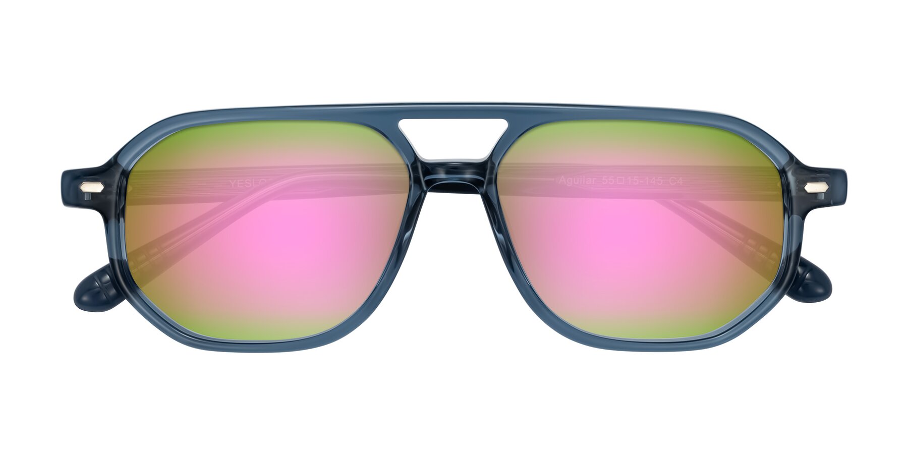 Folded Front of Aguilar in Transparent Blue with Pink Mirrored Lenses