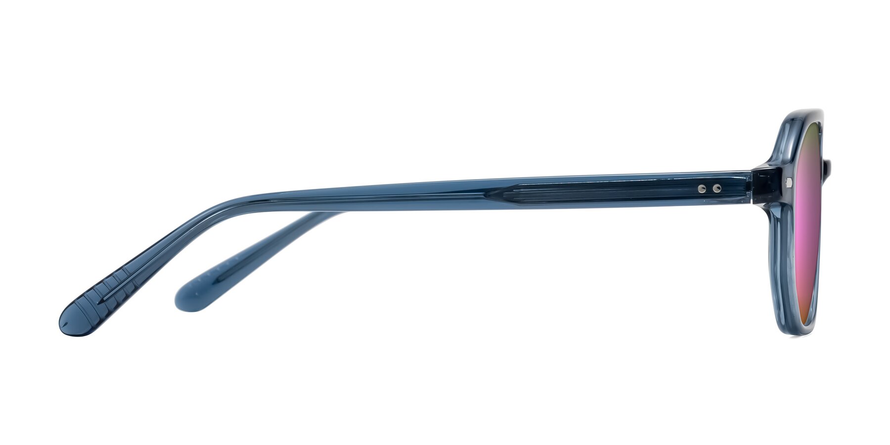 Side of Aguilar in Transparent Blue with Pink Mirrored Lenses