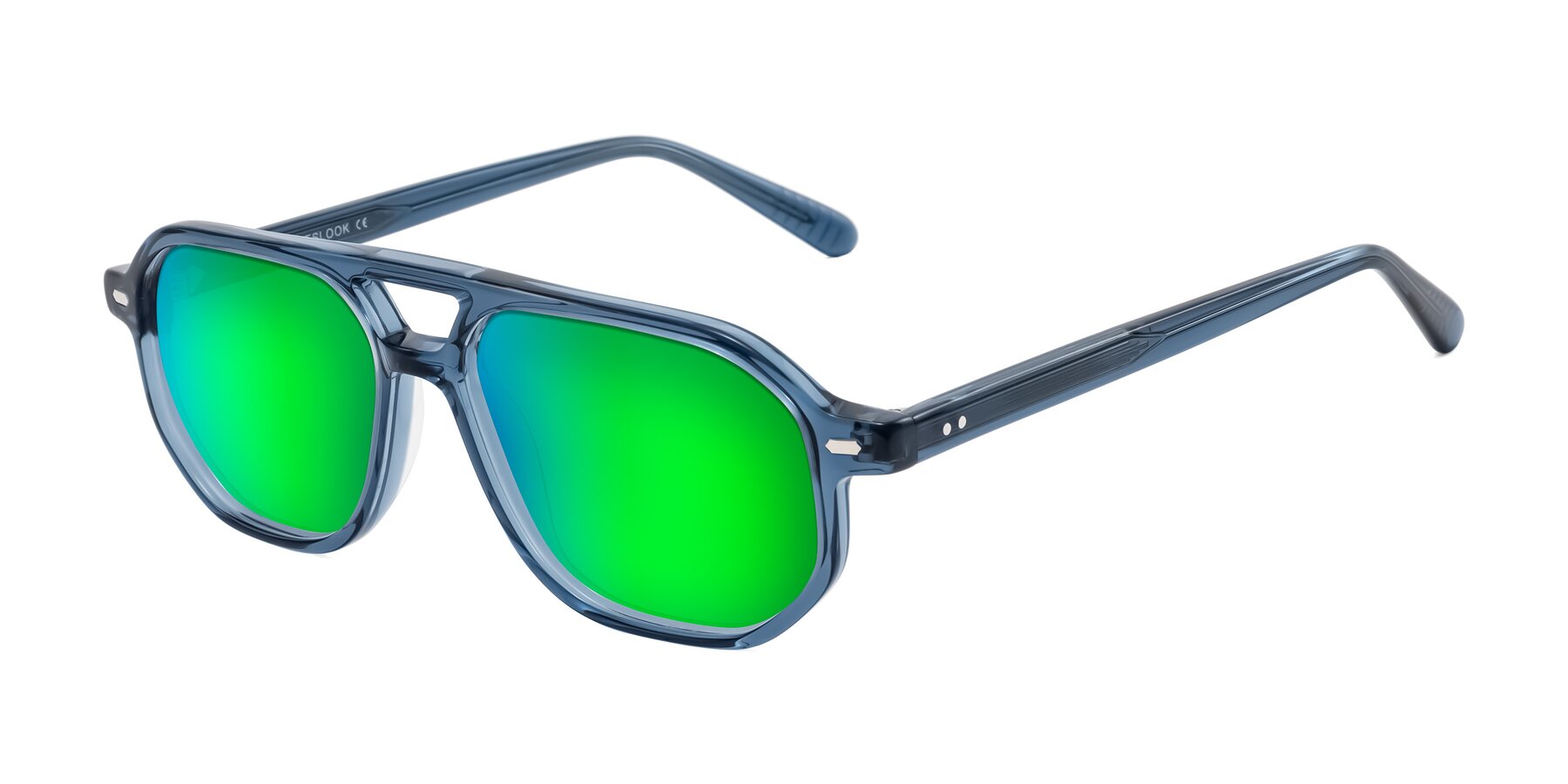 Angle of Aguilar in Transparent Blue with Green Mirrored Lenses