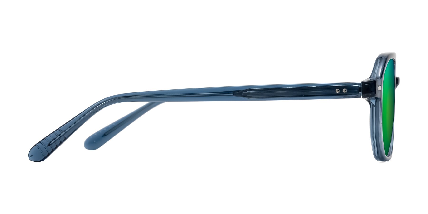 Side of Aguilar in Transparent Blue with Green Mirrored Lenses