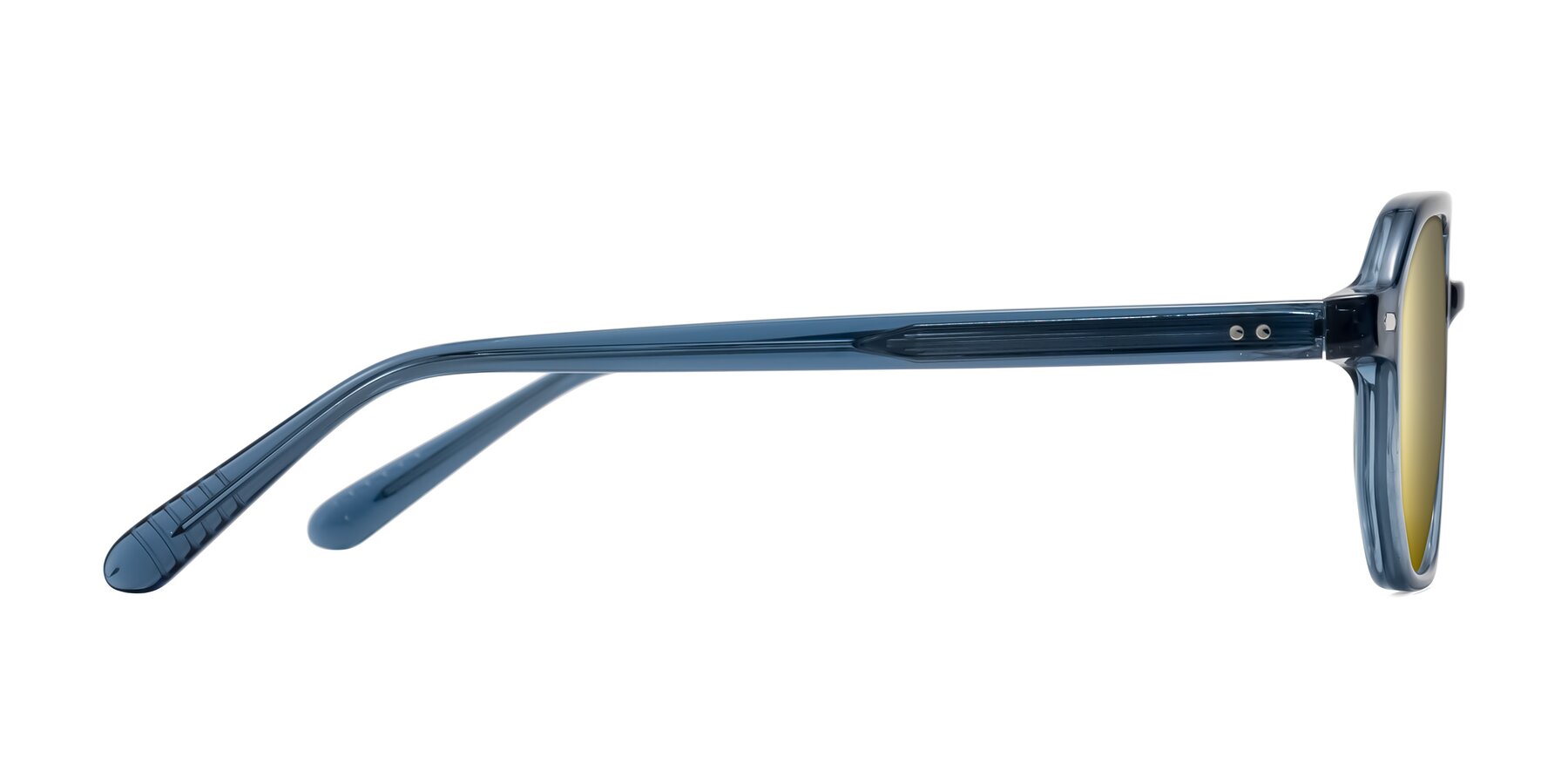 Side of Aguilar in Transparent Blue with Gold Mirrored Lenses