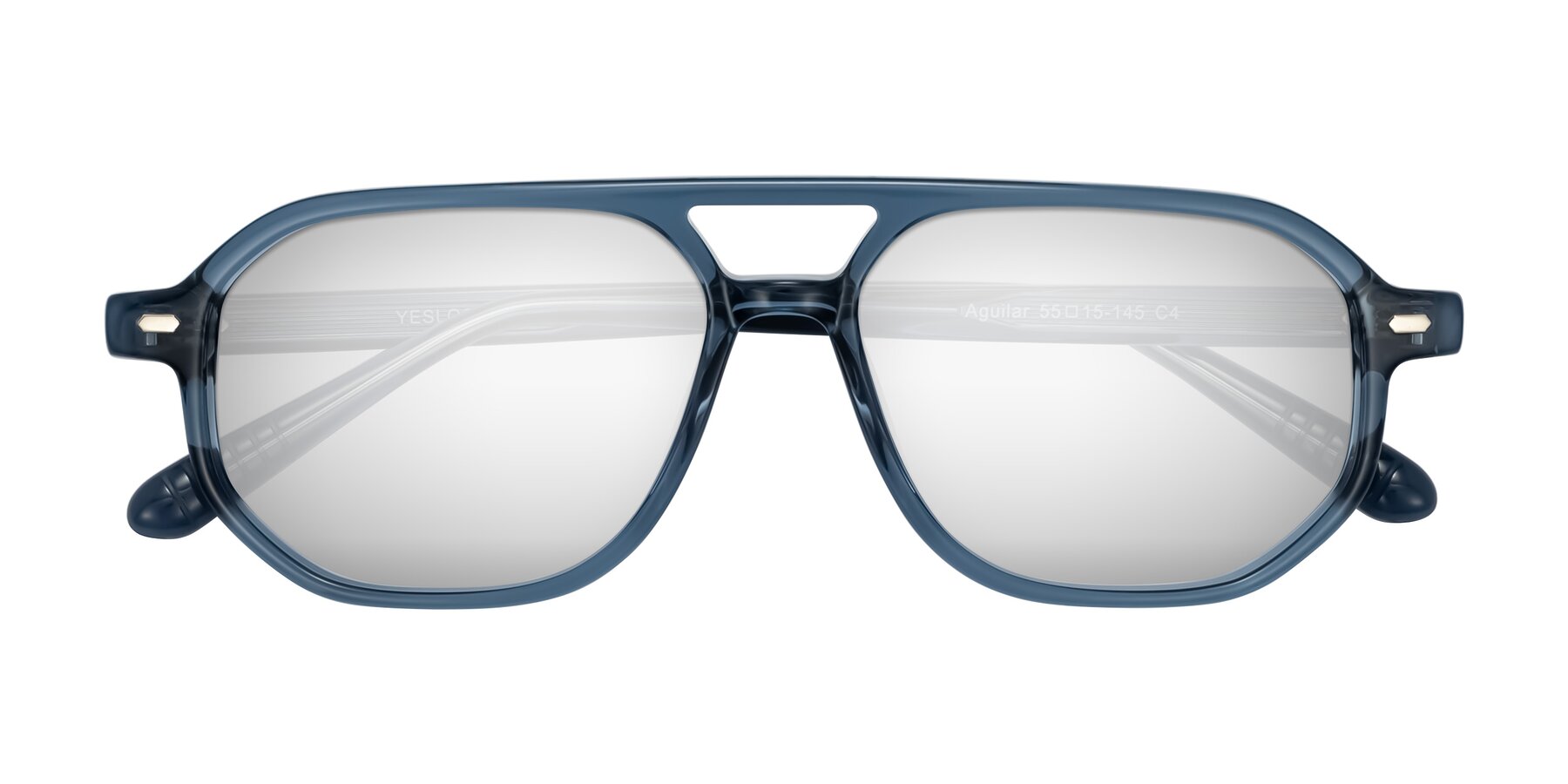 Folded Front of Aguilar in Transparent Blue with Silver Mirrored Lenses