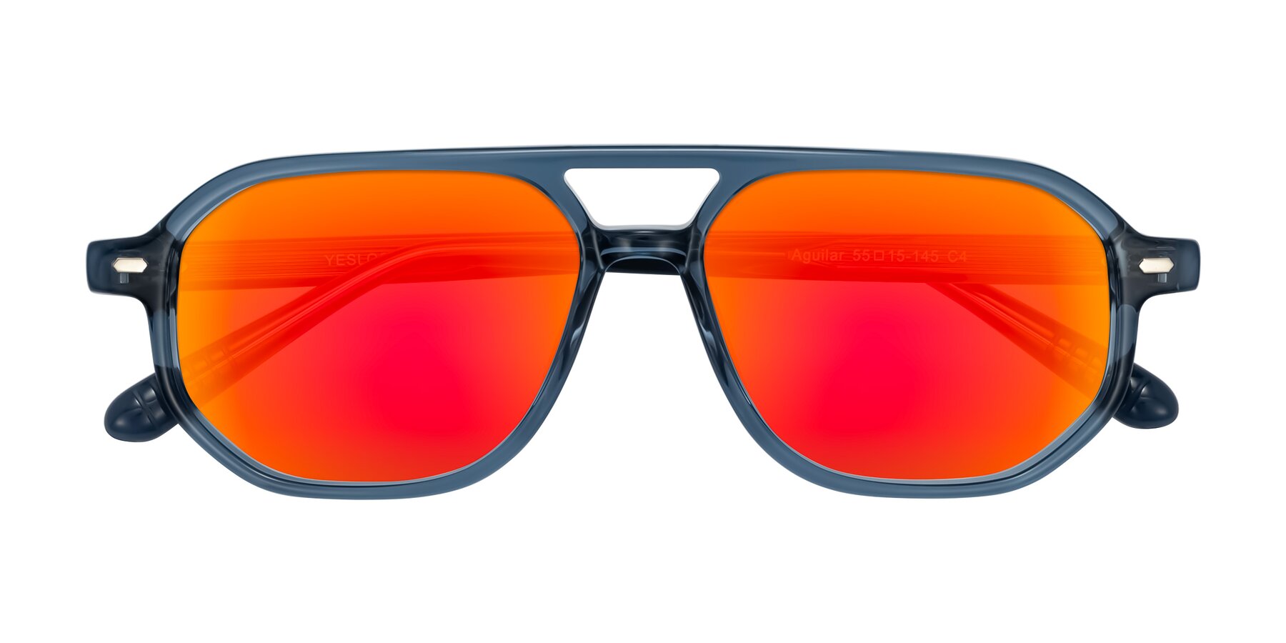 Folded Front of Aguilar in Transparent Blue with Red Gold Mirrored Lenses