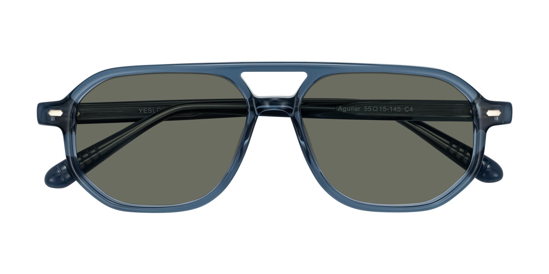 Folded Front of Aguilar in Transparent Blue with Gray Polarized Lenses
