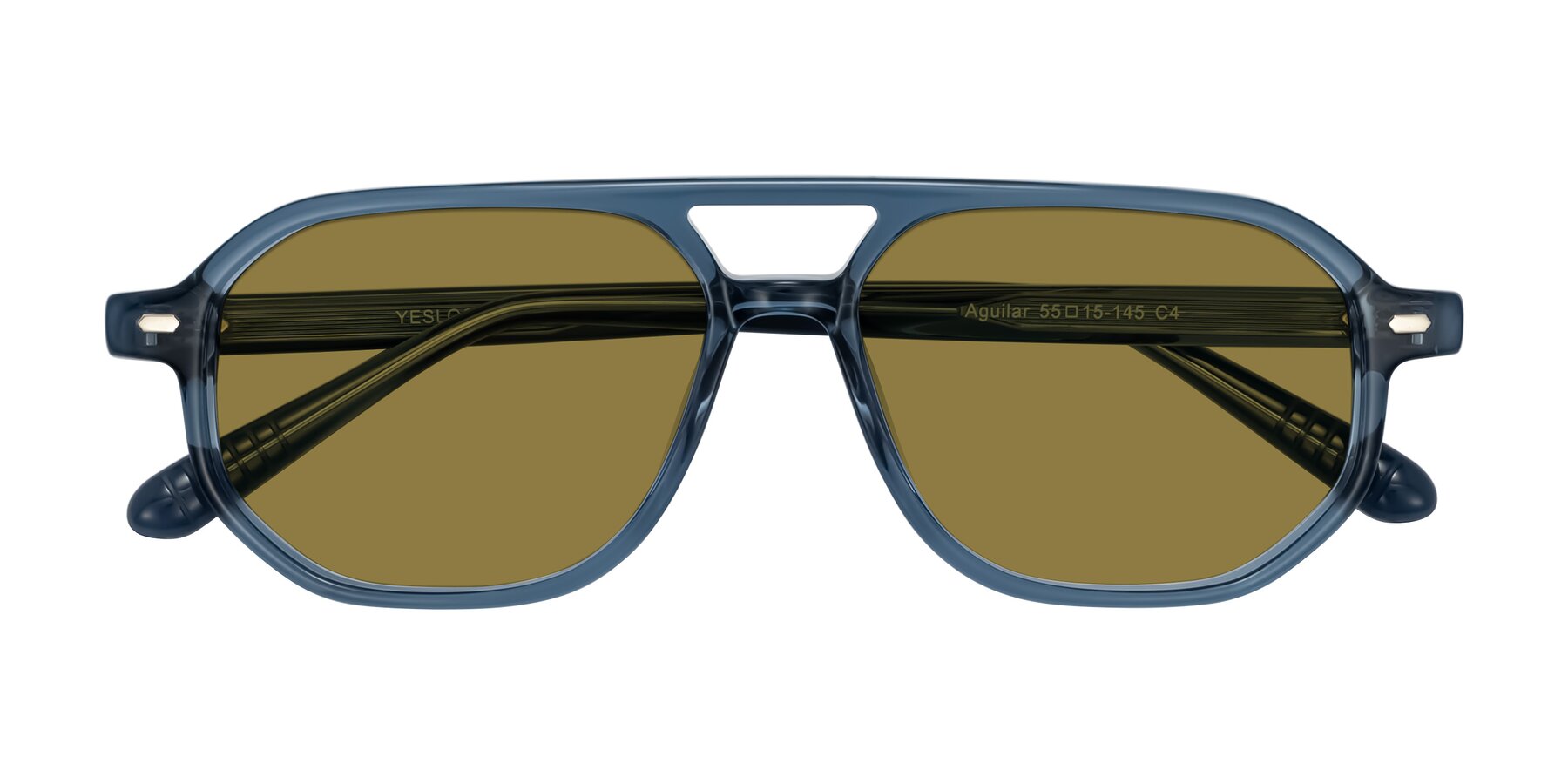 Folded Front of Aguilar in Transparent Blue with Brown Polarized Lenses