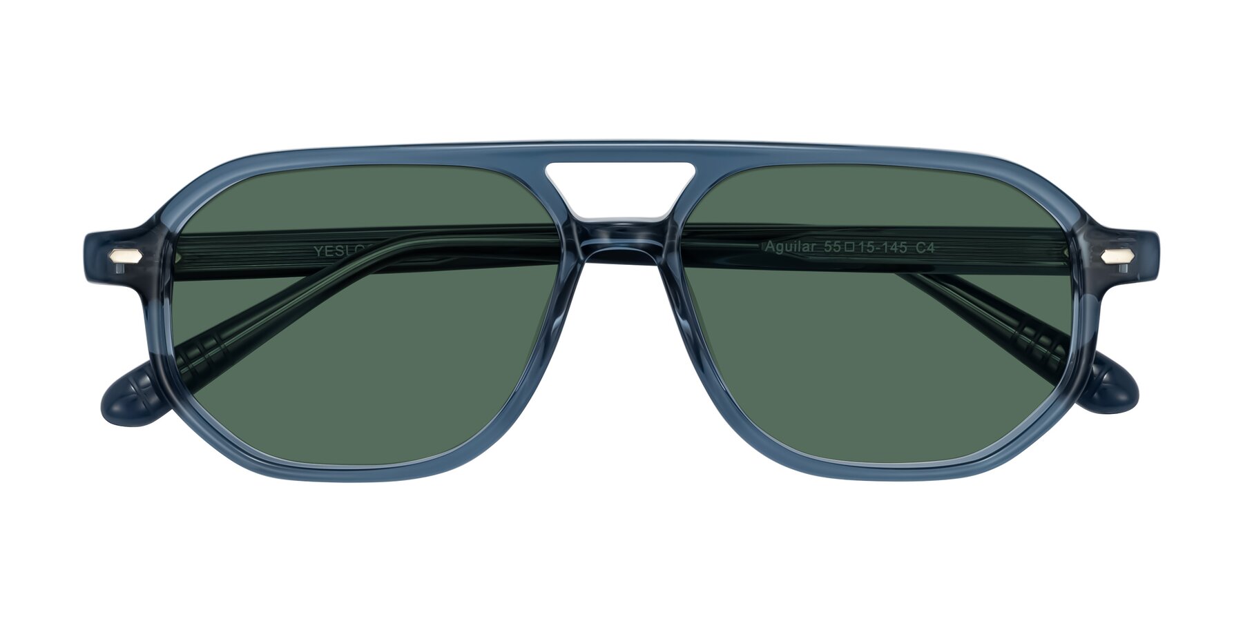 Folded Front of Aguilar in Transparent Blue with Green Polarized Lenses