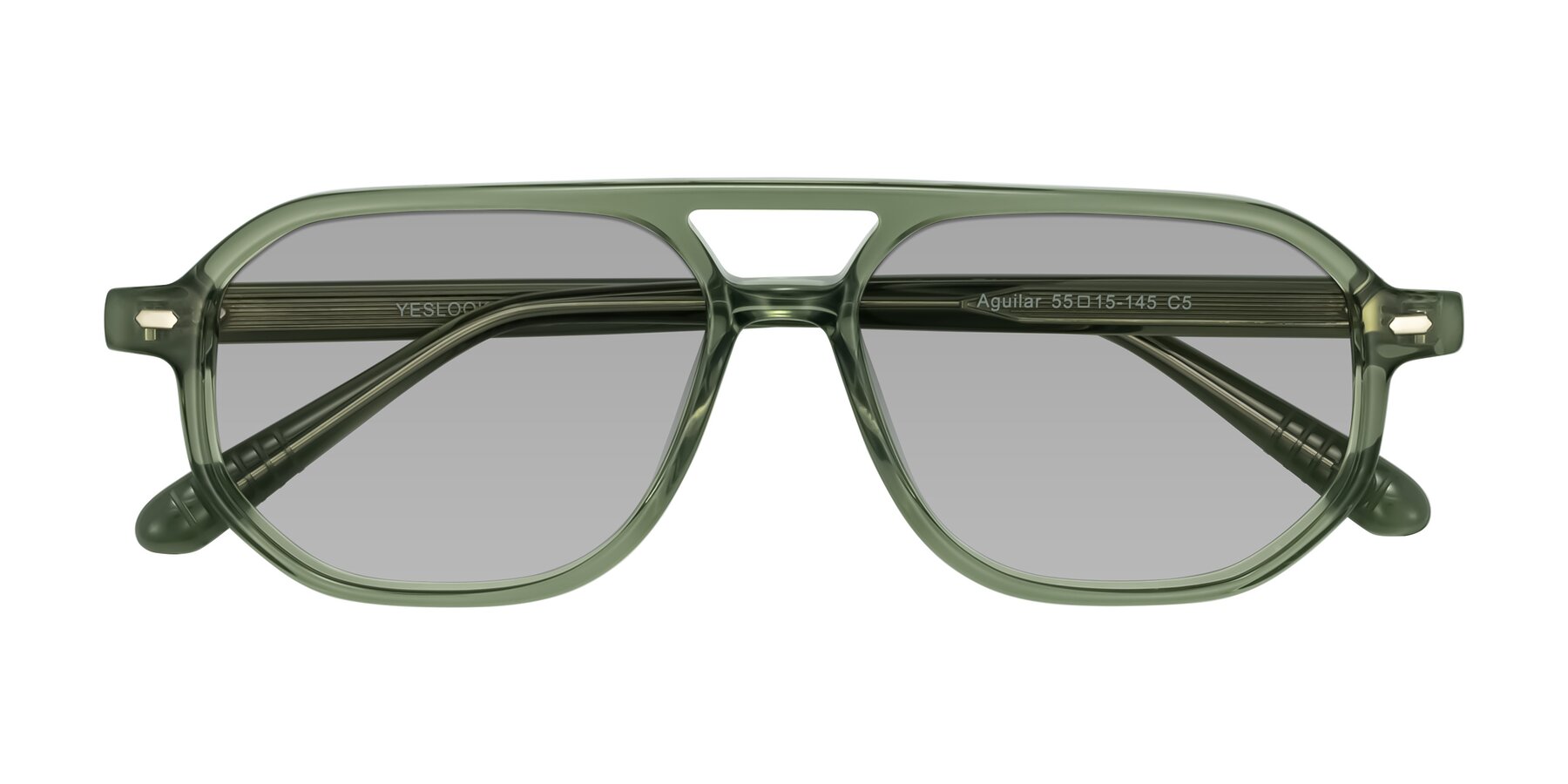 Folded Front of Aguilar in Transparent Green with Light Gray Tinted Lenses