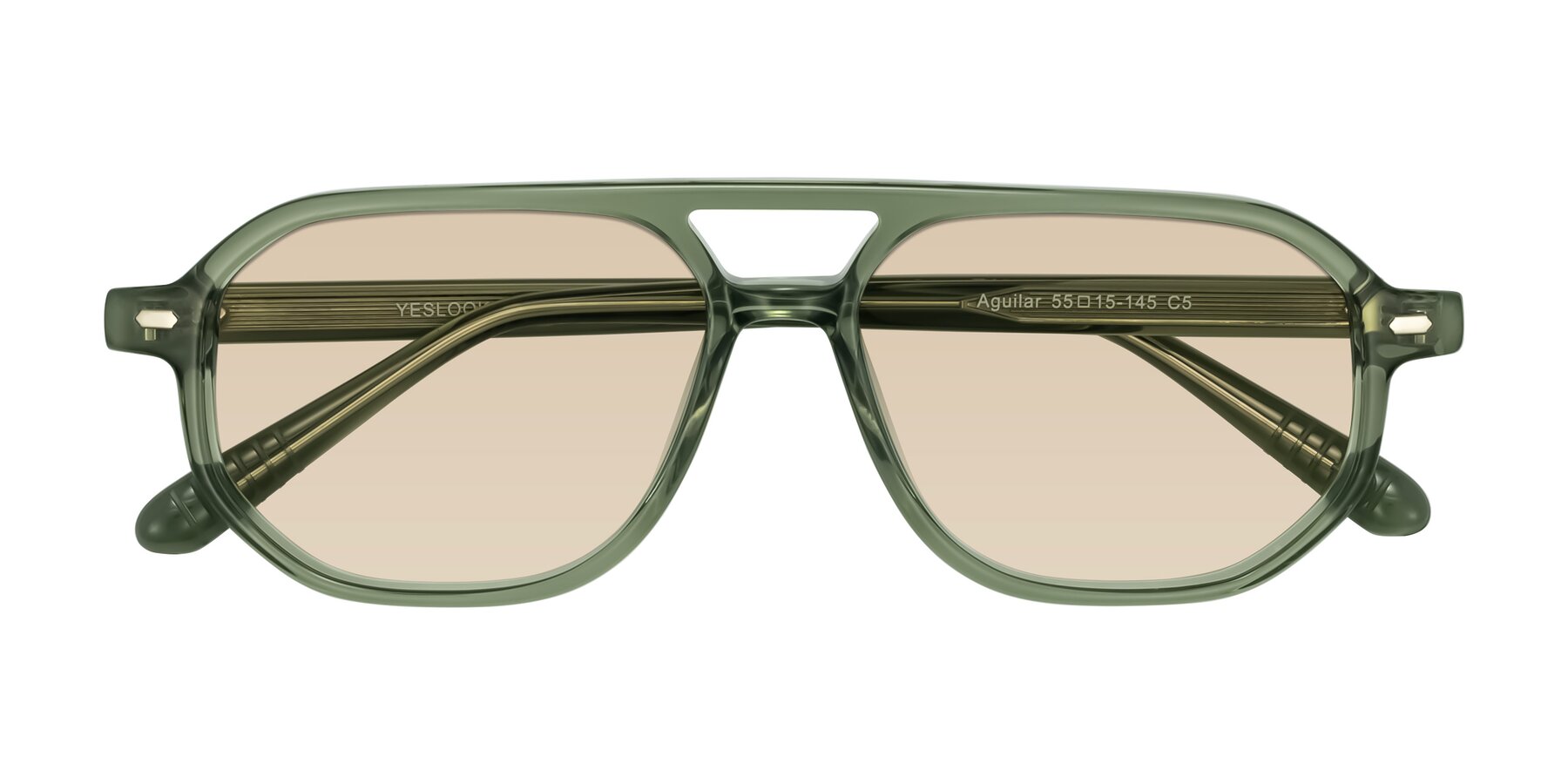Folded Front of Aguilar in Transparent Green with Light Brown Tinted Lenses