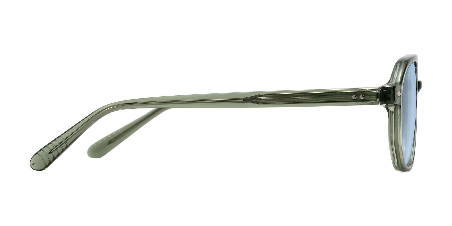 Side of Aguilar in Transparent Green with Light Blue Tinted Lenses