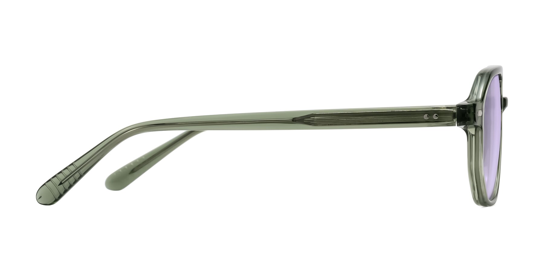 Side of Aguilar in Transparent Green with Light Purple Tinted Lenses