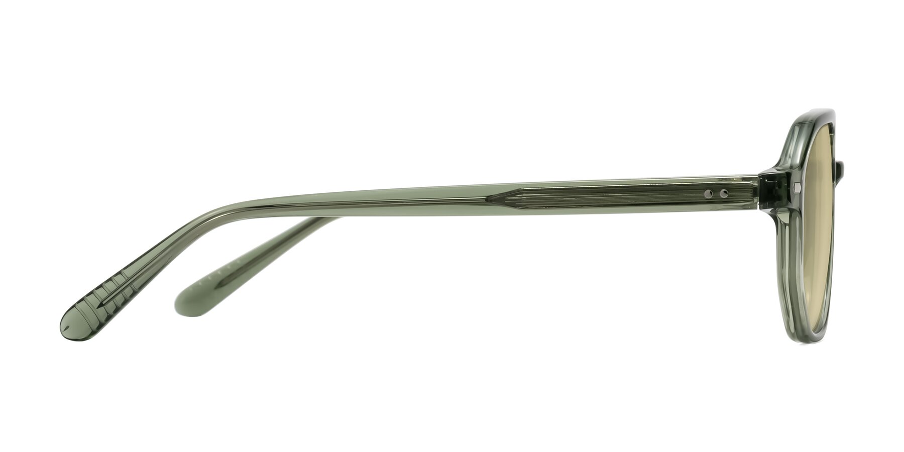 Side of Aguilar in Transparent Green with Light Champagne Tinted Lenses