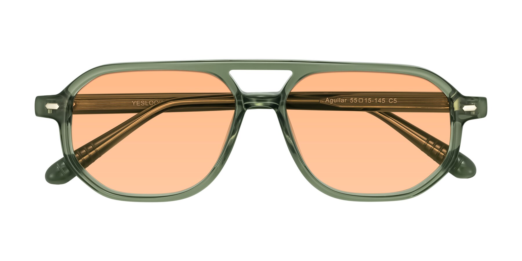 Folded Front of Aguilar in Transparent Green with Light Orange Tinted Lenses