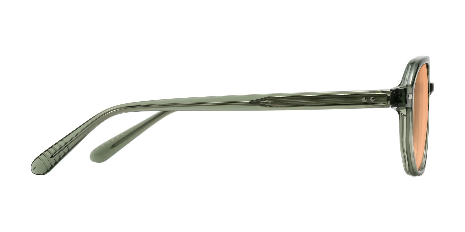 Side of Aguilar in Transparent Green with Light Orange Tinted Lenses