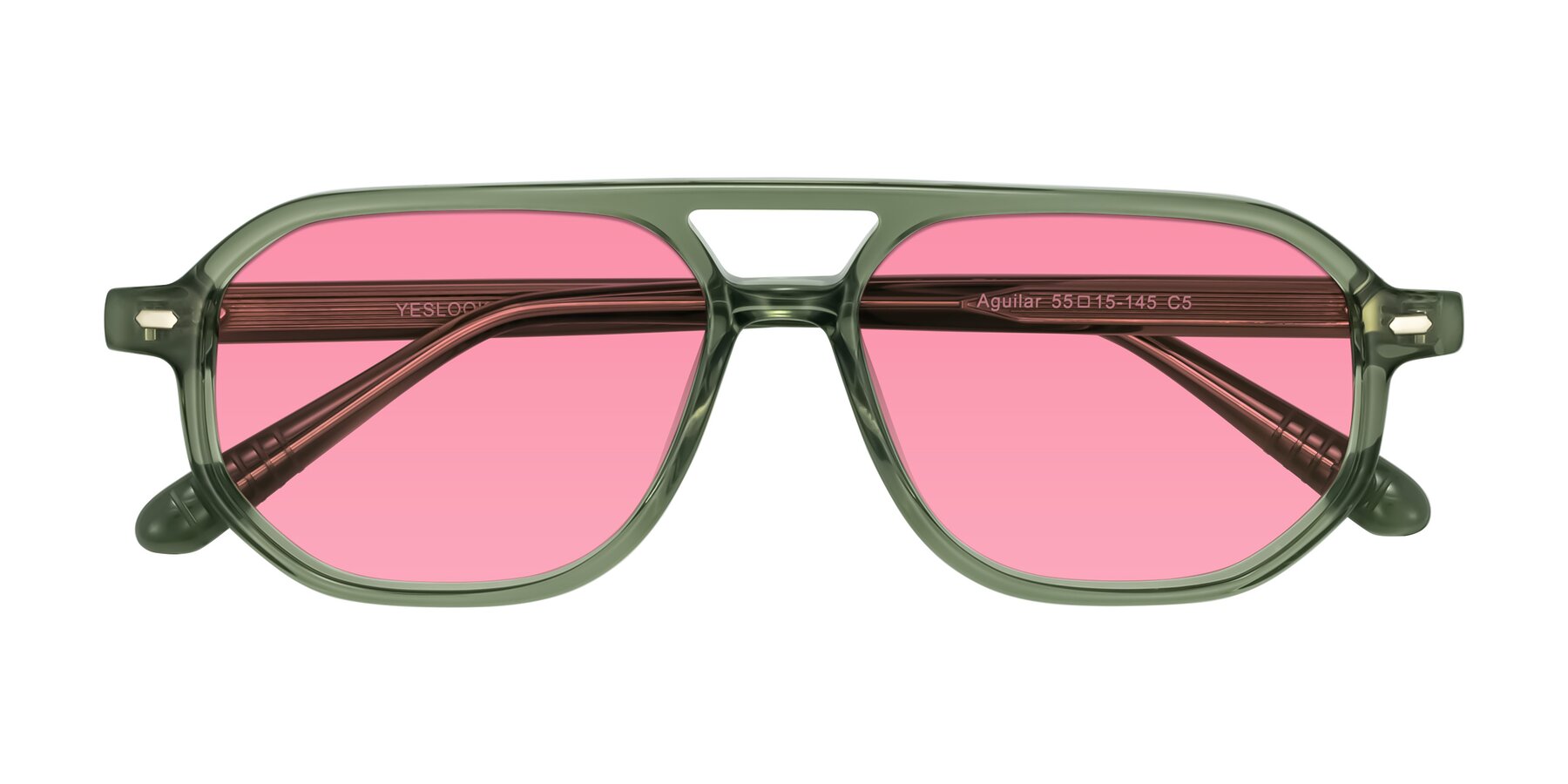 Folded Front of Aguilar in Transparent Green with Pink Tinted Lenses