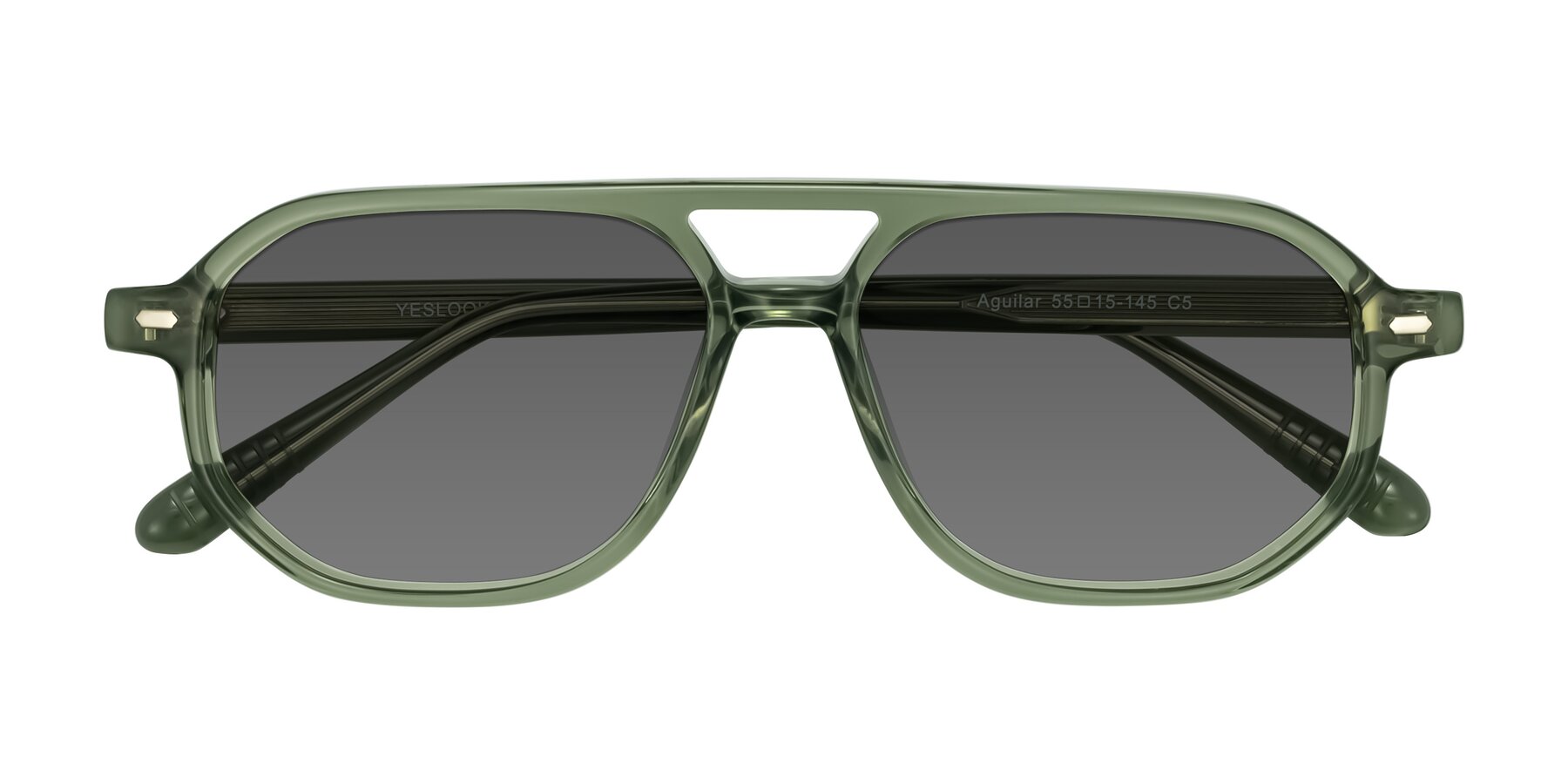 Folded Front of Aguilar in Transparent Green with Medium Gray Tinted Lenses