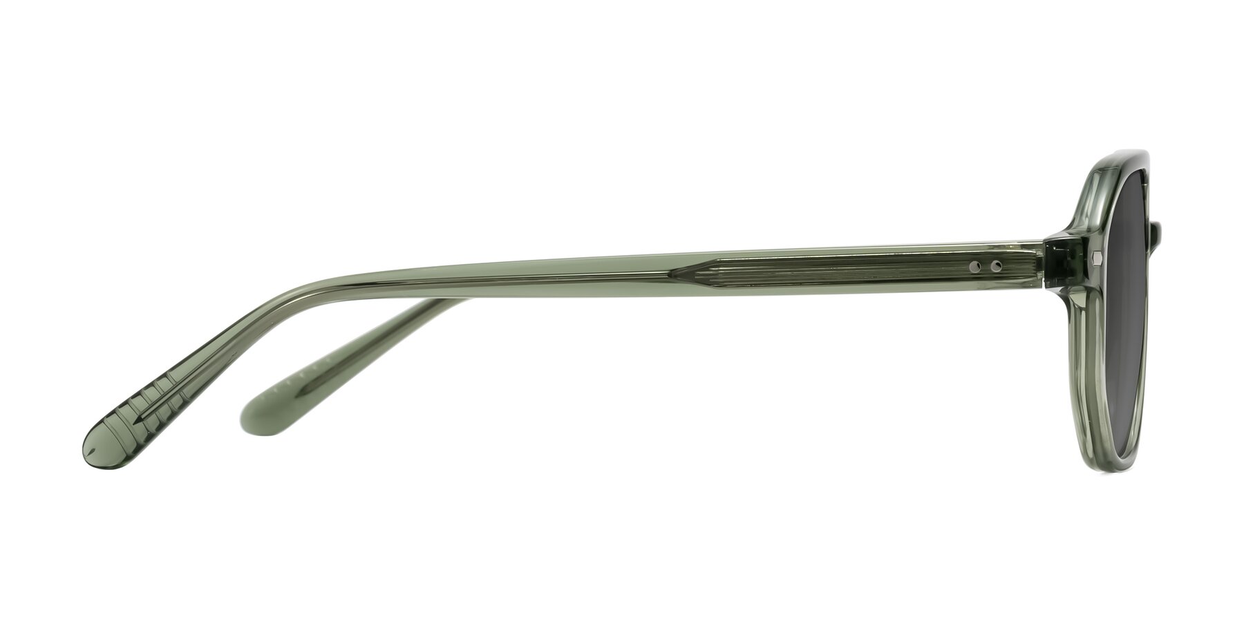 Side of Aguilar in Transparent Green with Medium Gray Tinted Lenses