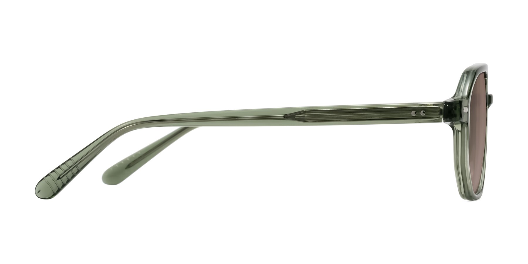 Side of Aguilar in Transparent Green with Medium Brown Tinted Lenses