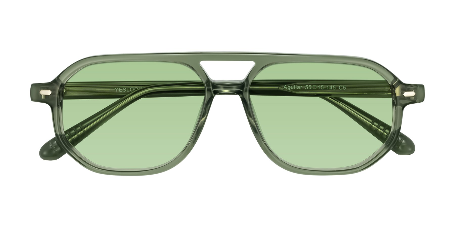 Folded Front of Aguilar in Transparent Green with Medium Green Tinted Lenses