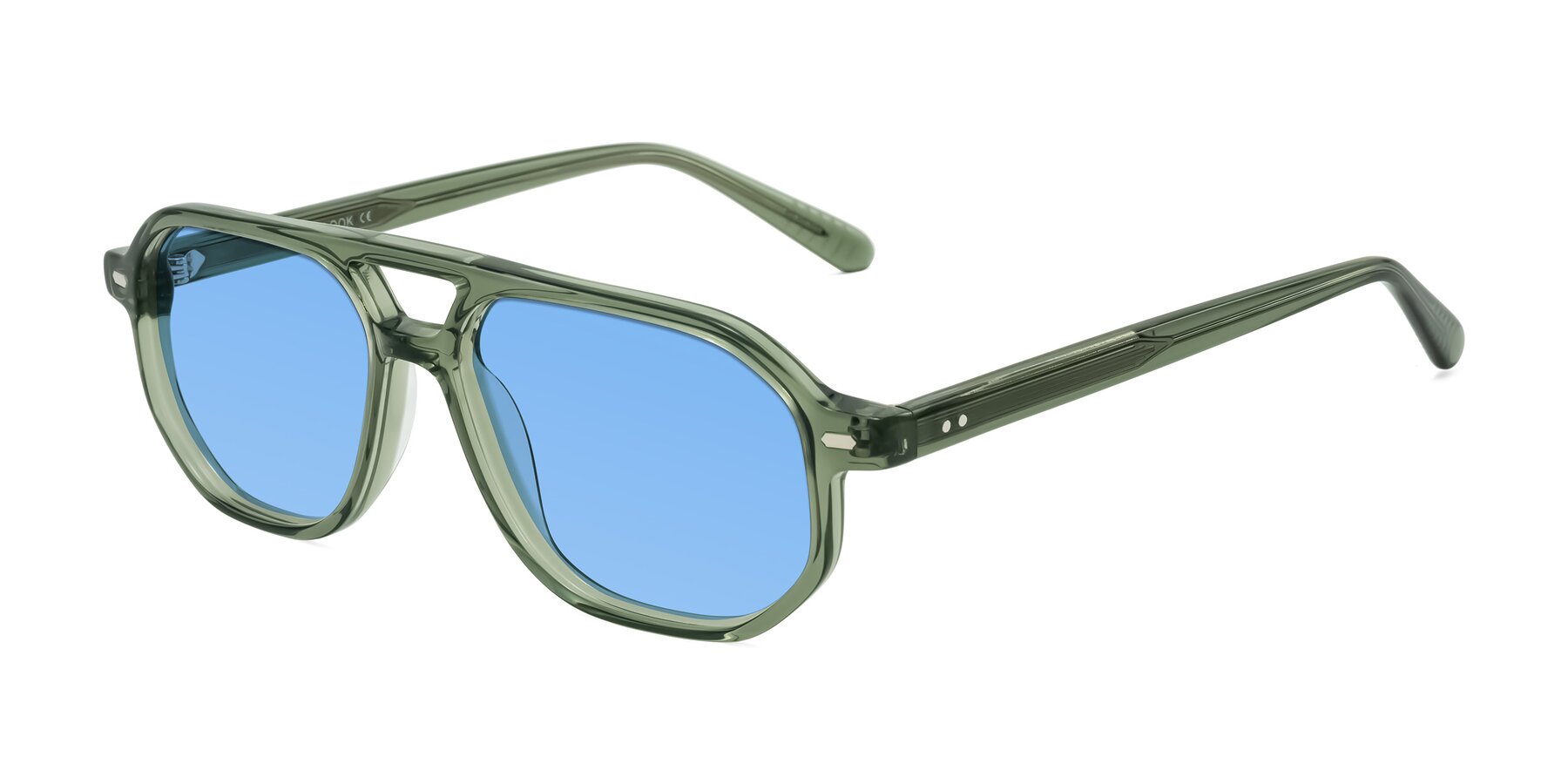 Angle of Aguilar in Transparent Green with Medium Blue Tinted Lenses