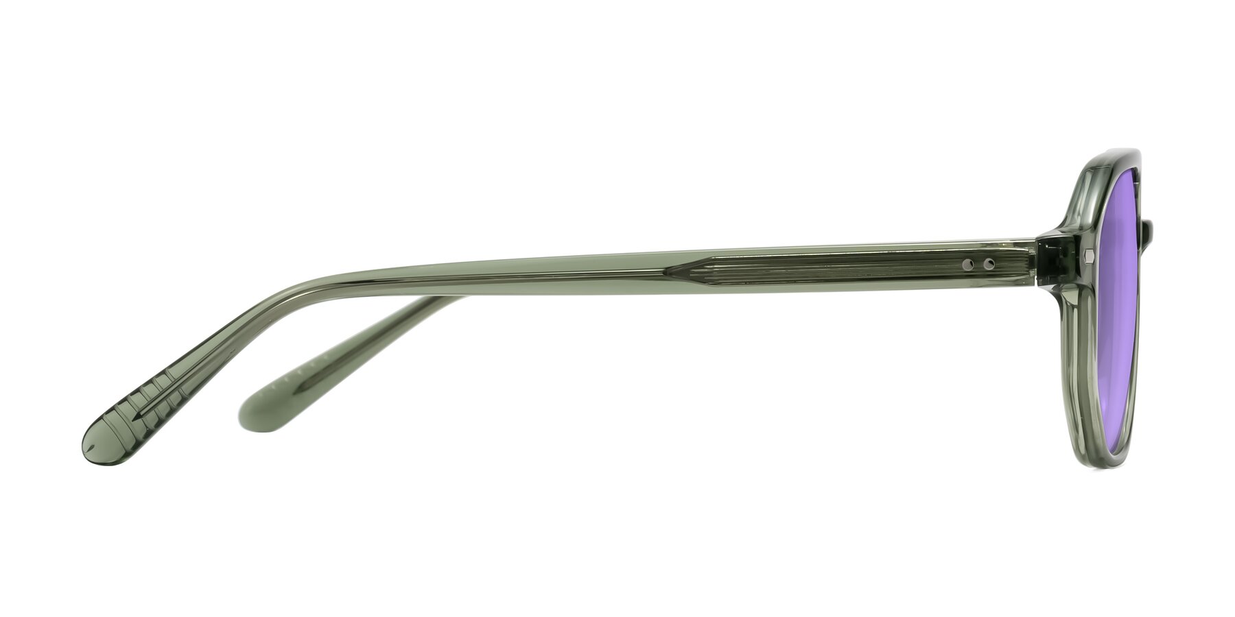 Side of Aguilar in Transparent Green with Medium Purple Tinted Lenses