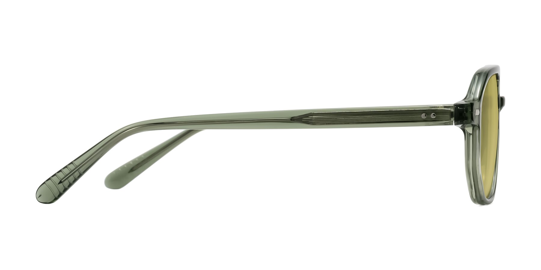 Side of Aguilar in Transparent Green with Medium Champagne Tinted Lenses