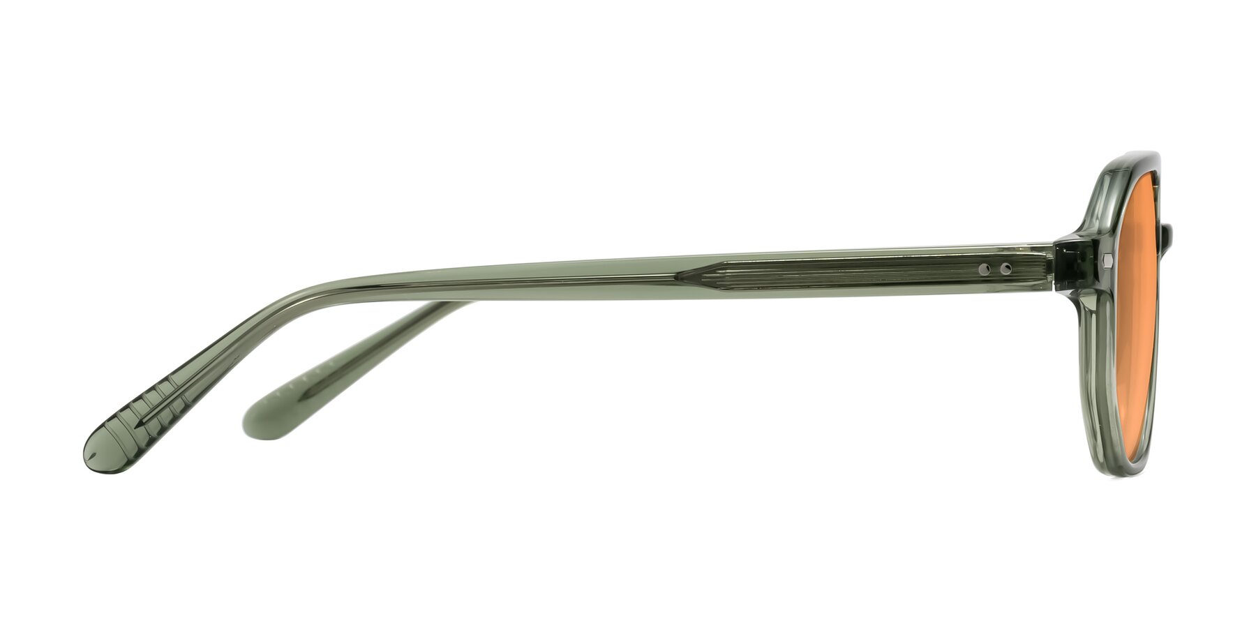 Side of Aguilar in Transparent Green with Medium Orange Tinted Lenses