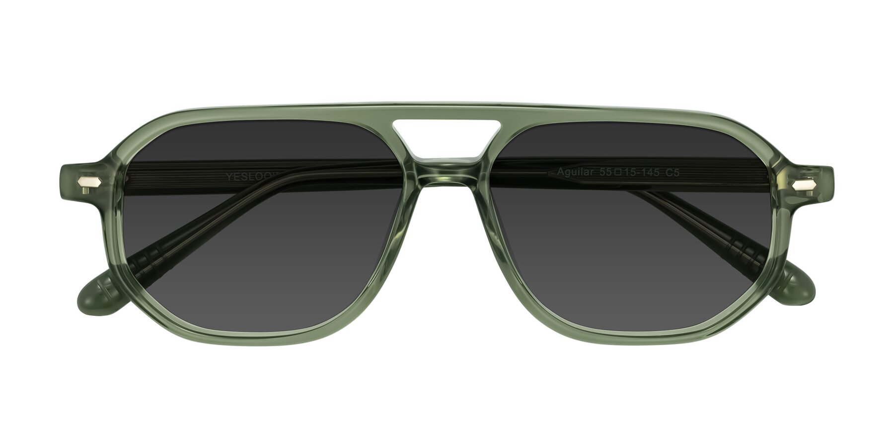 Folded Front of Aguilar in Transparent Green with Gray Tinted Lenses