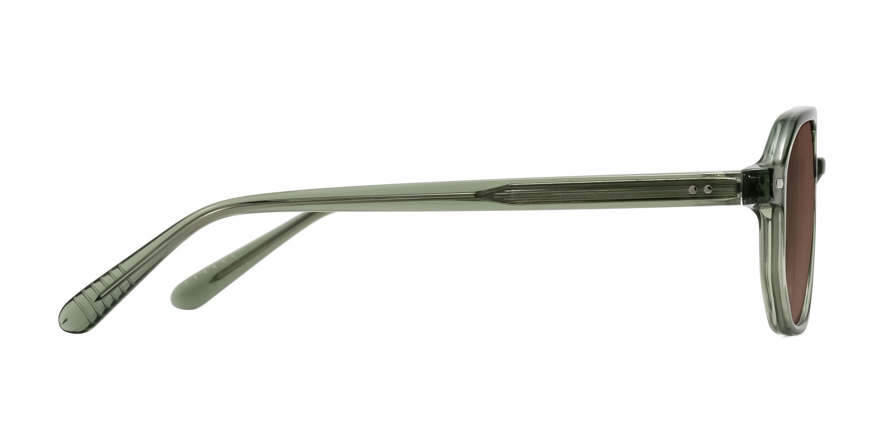 Side of Aguilar in Transparent Green with Brown Tinted Lenses