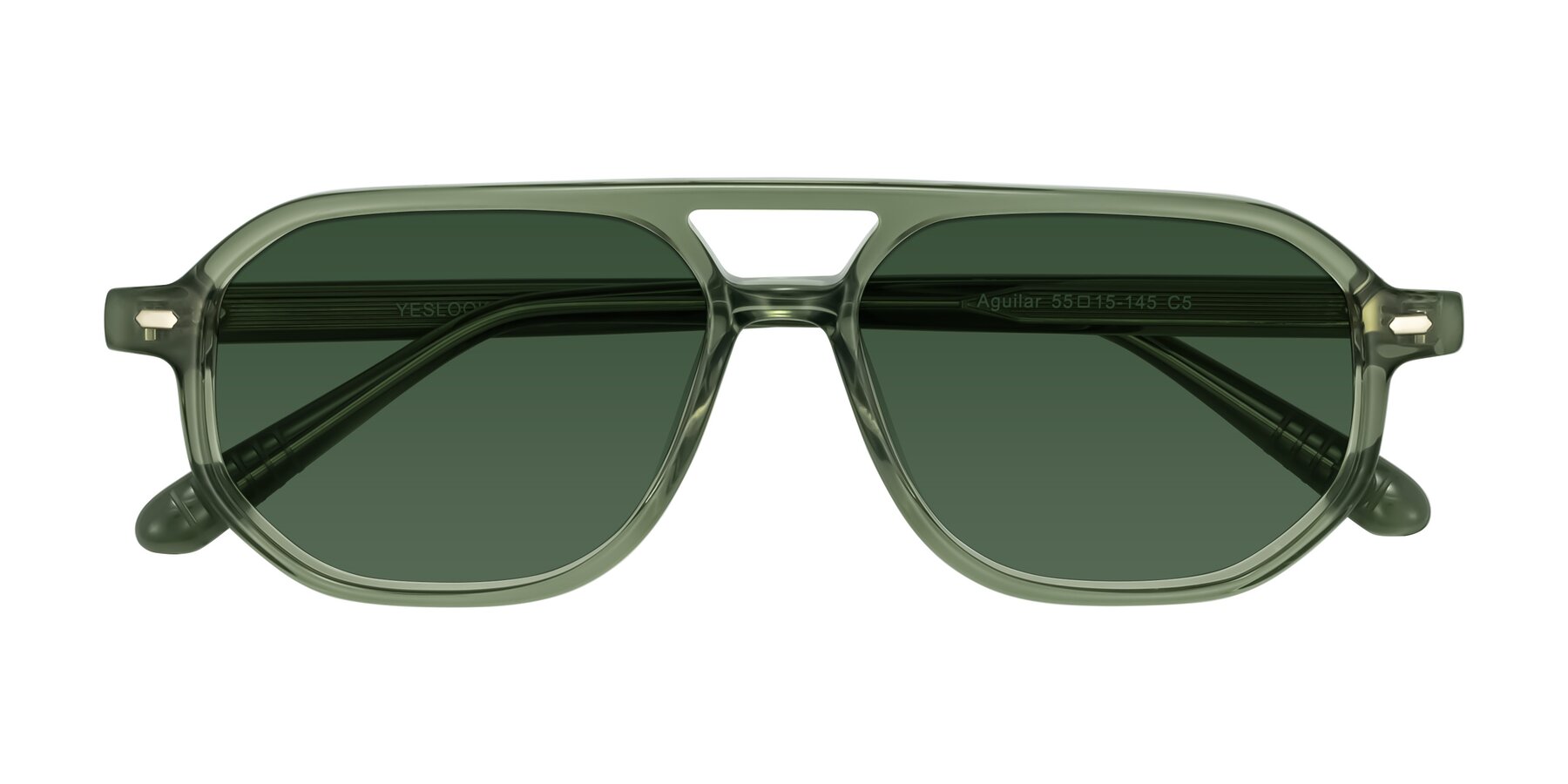 Folded Front of Aguilar in Transparent Green with Green Tinted Lenses