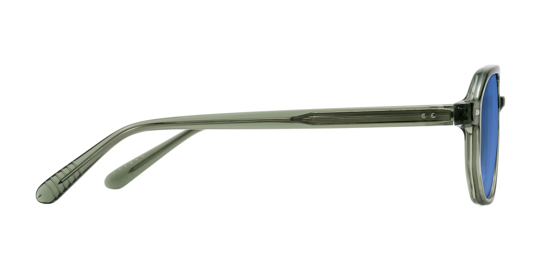 Side of Aguilar in Transparent Green with Blue Tinted Lenses