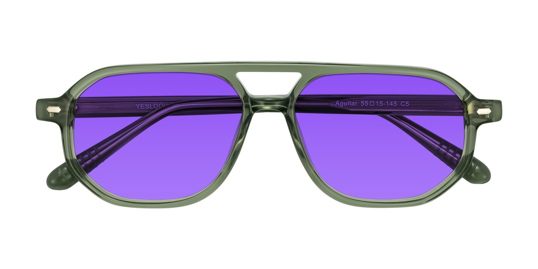 Folded Front of Aguilar in Transparent Green with Purple Tinted Lenses