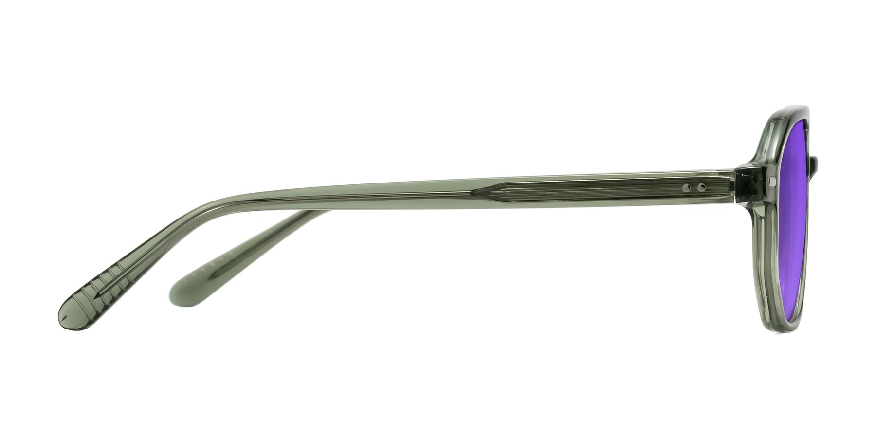 Side of Aguilar in Transparent Green with Purple Tinted Lenses