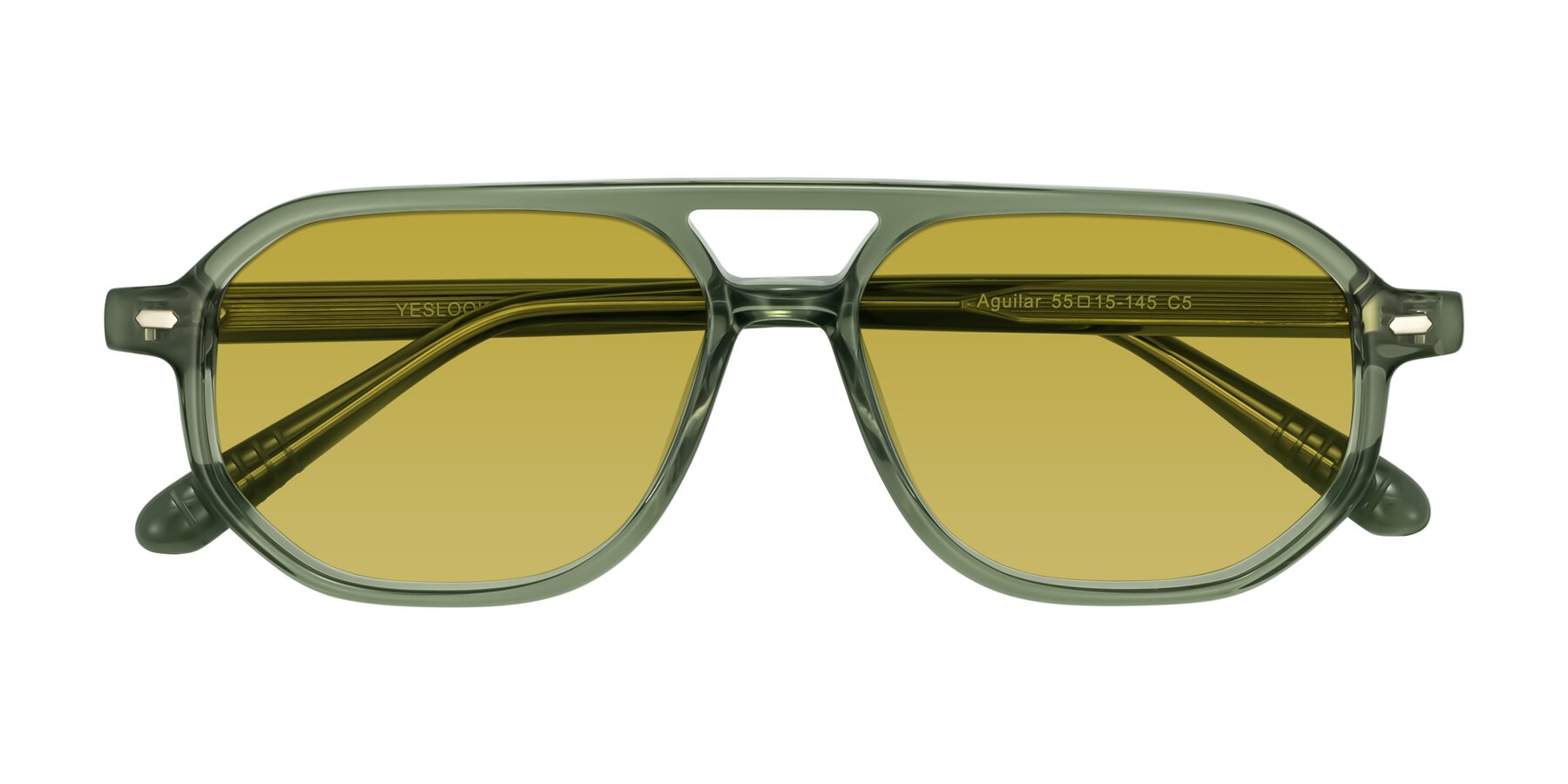 Folded Front of Aguilar in Transparent Green with Champagne Tinted Lenses
