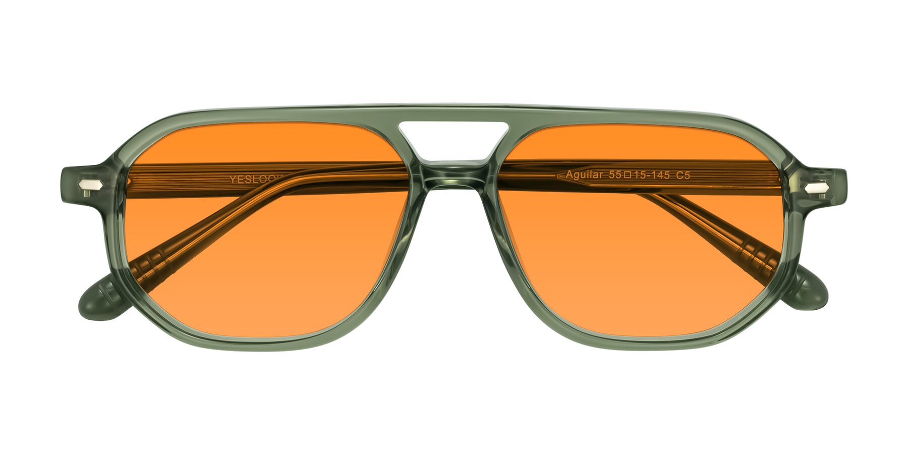 Folded Front of Aguilar in Transparent Green with Orange Tinted Lenses