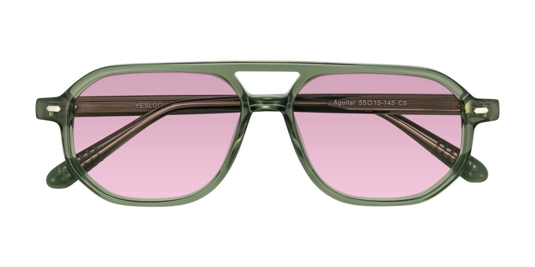 Folded Front of Aguilar in Transparent Green with Light Wine Tinted Lenses