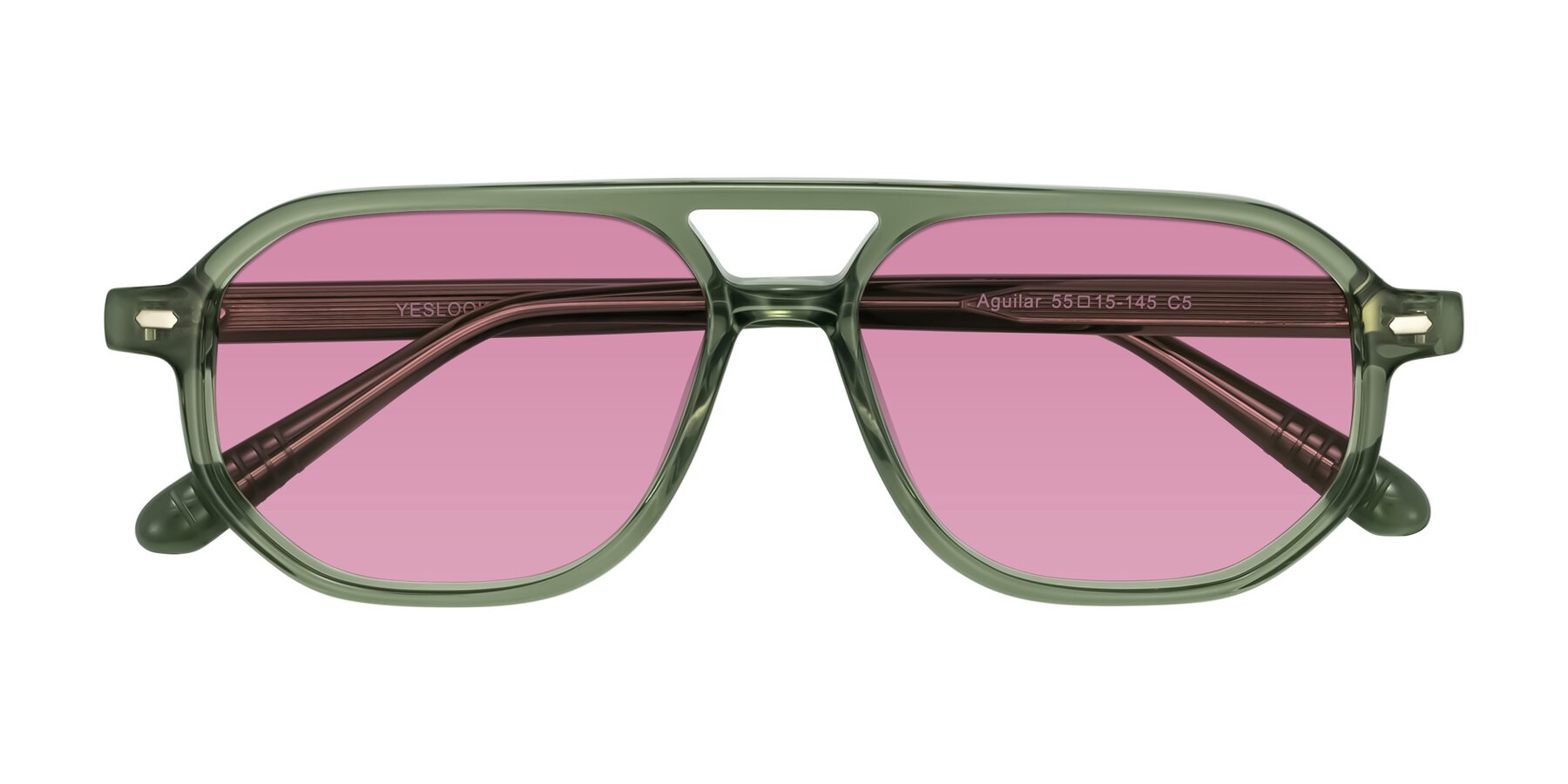 Folded Front of Aguilar in Transparent Green with Medium Wine Tinted Lenses