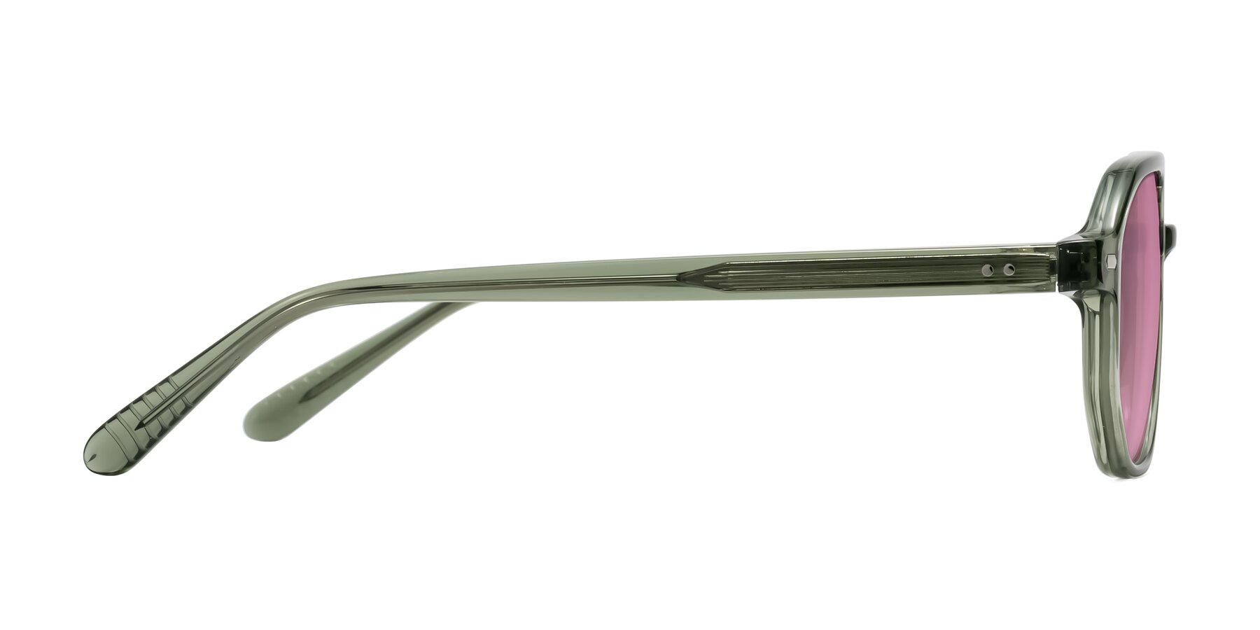 Side of Aguilar in Transparent Green with Medium Wine Tinted Lenses