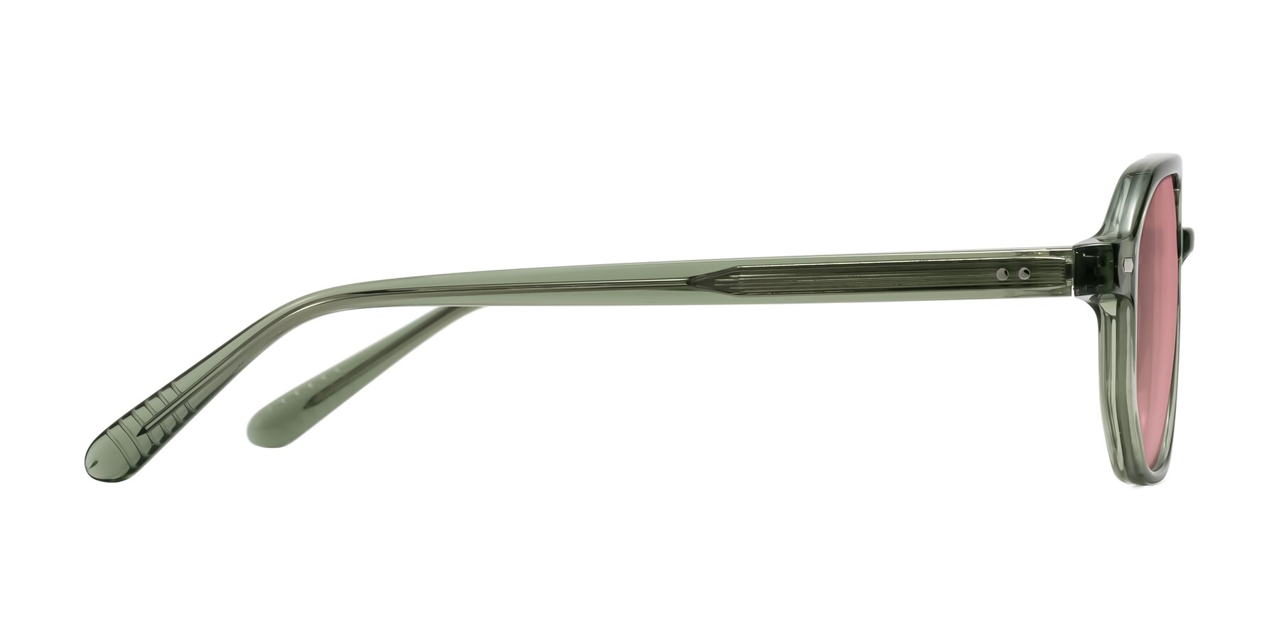 Side of Aguilar in Transparent Green with Medium Garnet Tinted Lenses