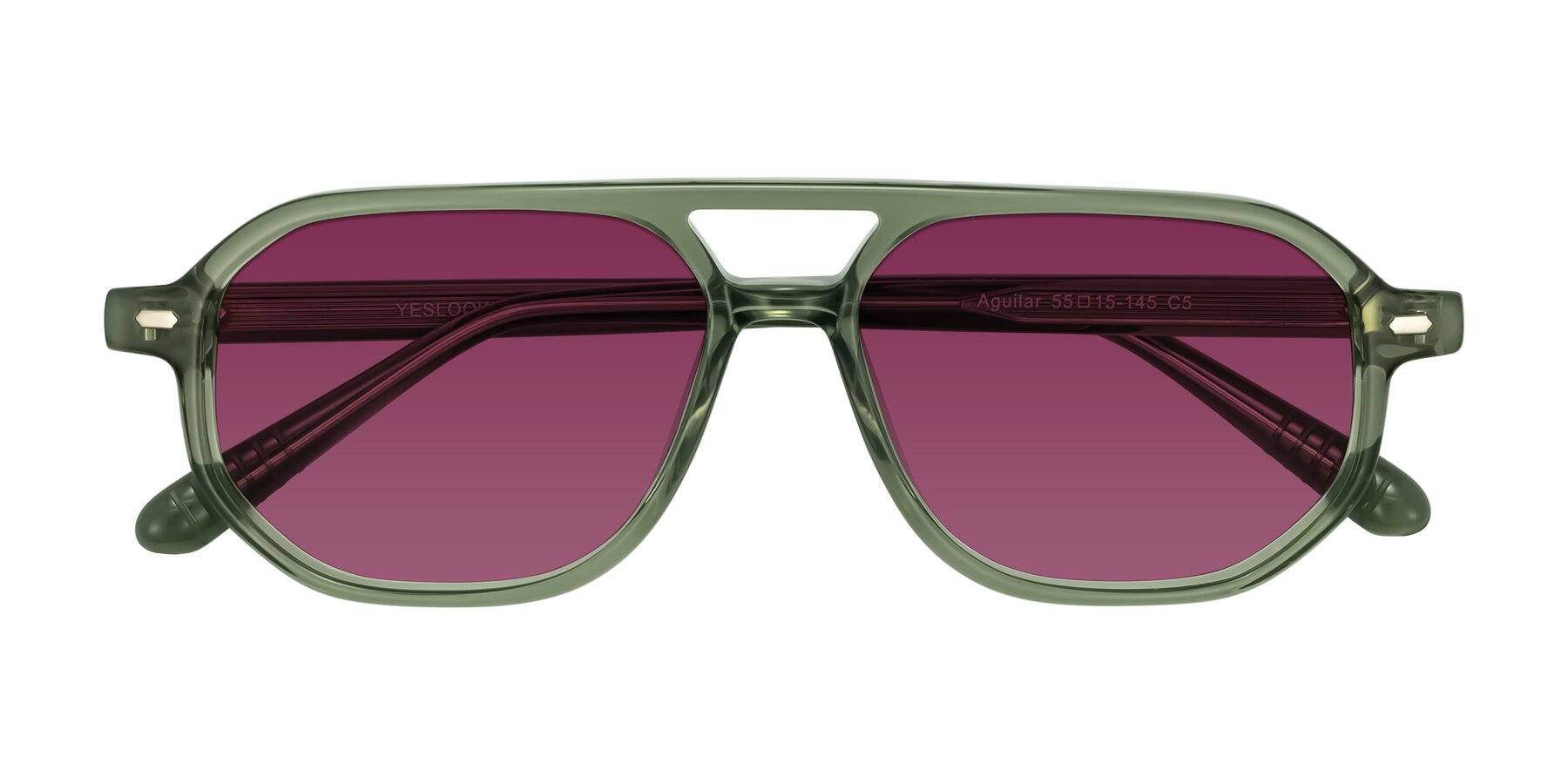 Folded Front of Aguilar in Transparent Green with Wine Tinted Lenses