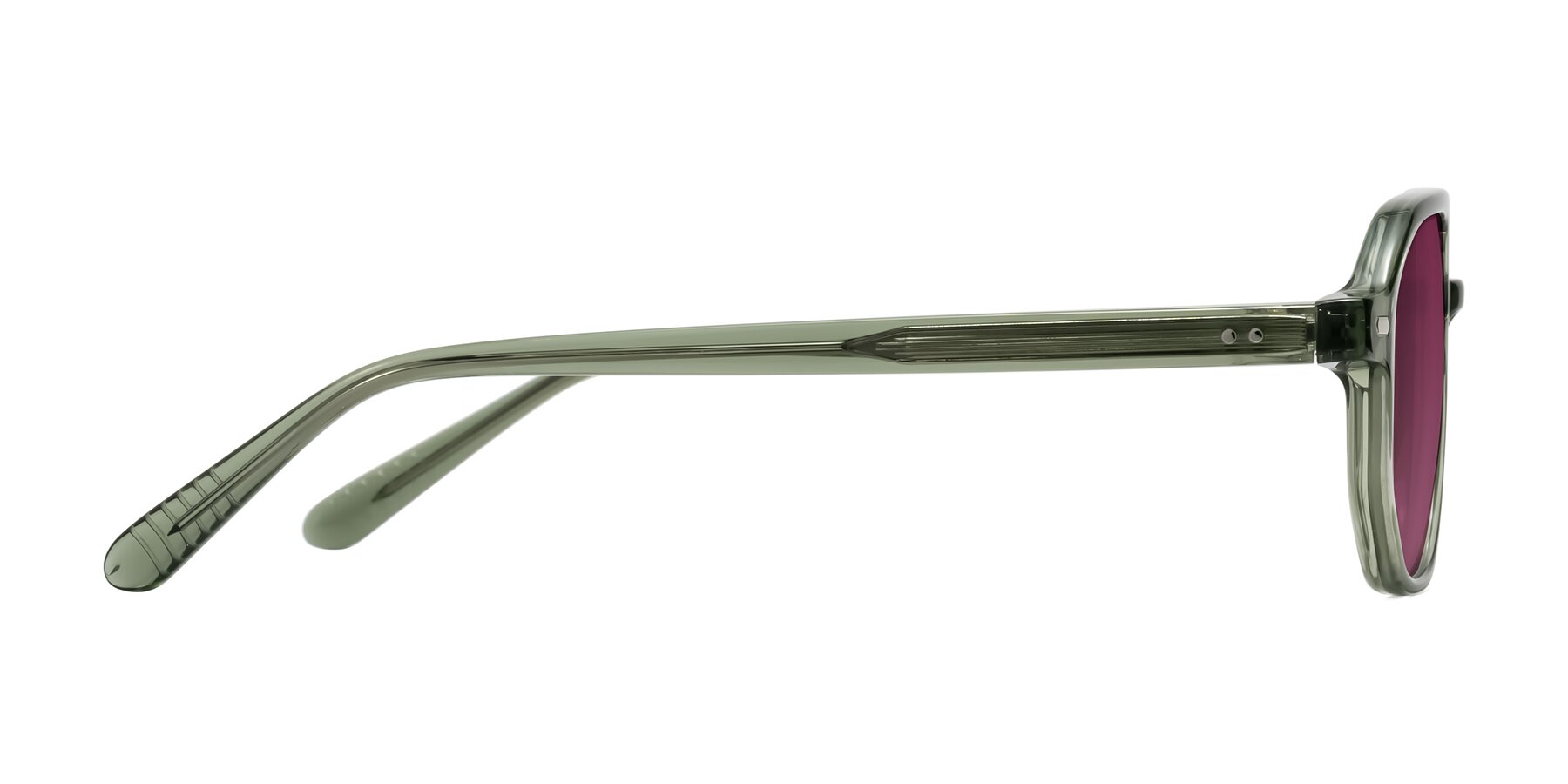 Side of Aguilar in Transparent Green with Wine Tinted Lenses