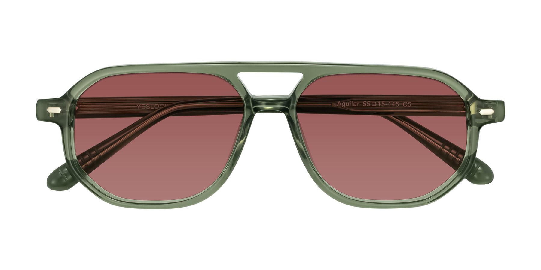 Folded Front of Aguilar in Transparent Green with Garnet Tinted Lenses
