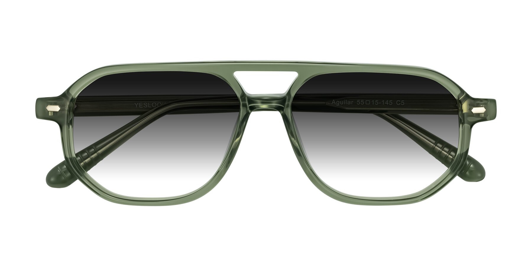 Folded Front of Aguilar in Transparent Green with Gray Gradient Lenses