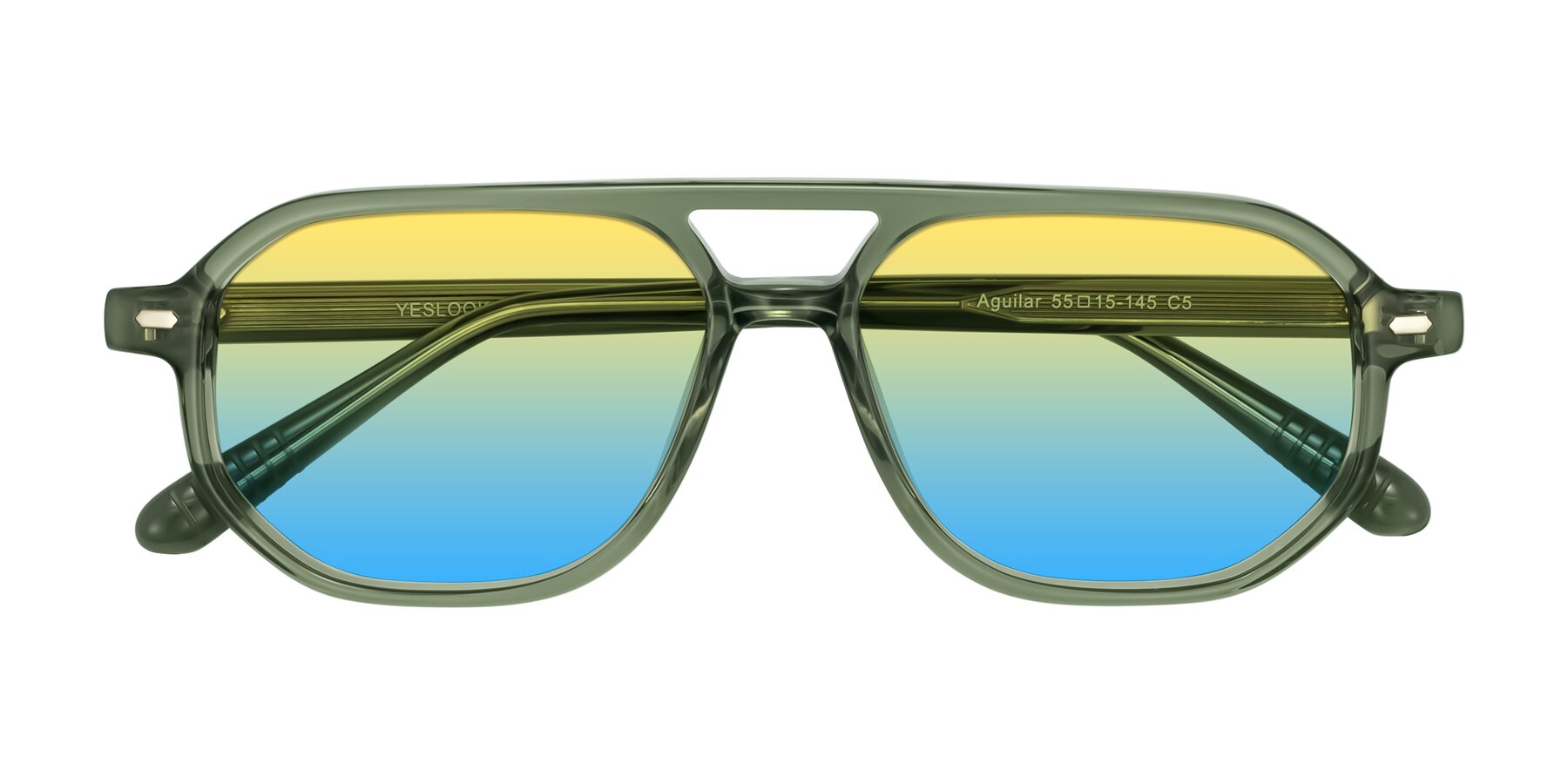 Folded Front of Aguilar in Transparent Green with Yellow / Blue Gradient Lenses