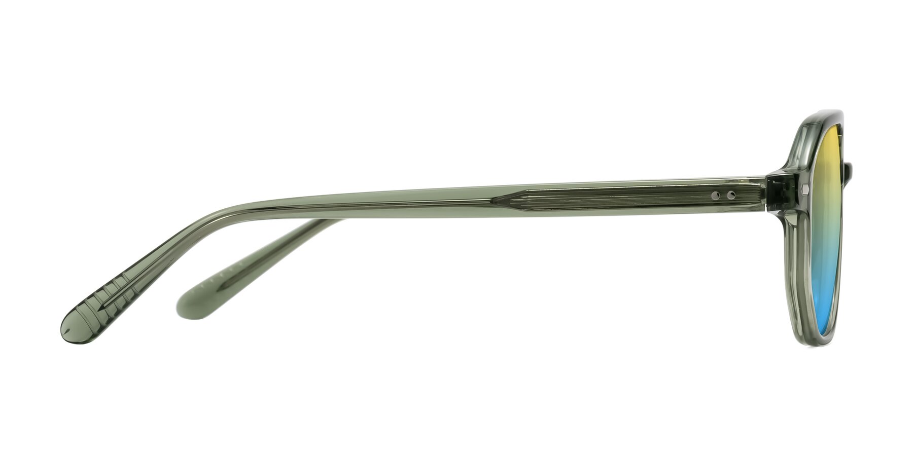Side of Aguilar in Transparent Green with Yellow / Blue Gradient Lenses