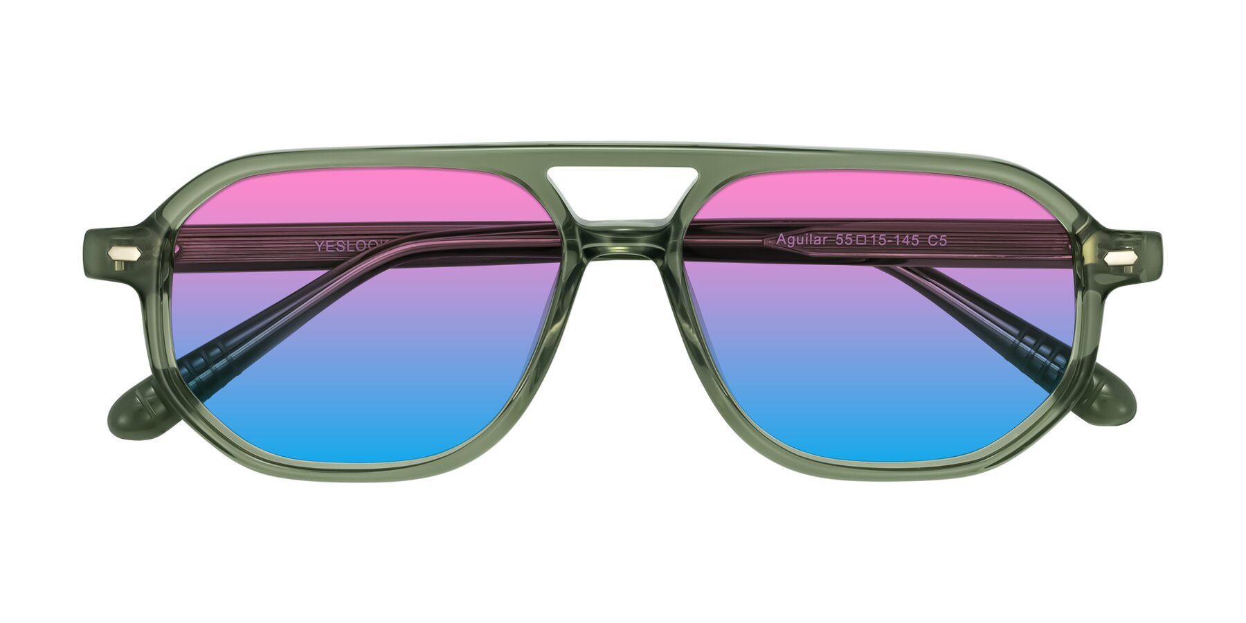 Folded Front of Aguilar in Transparent Green with Pink / Blue Gradient Lenses