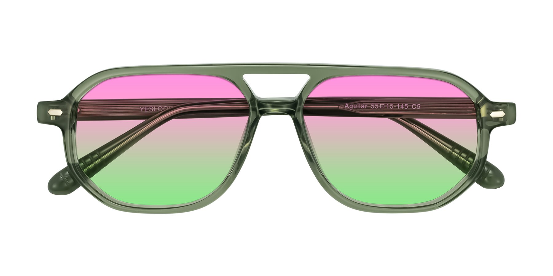 Folded Front of Aguilar in Transparent Green with Pink / Green Gradient Lenses