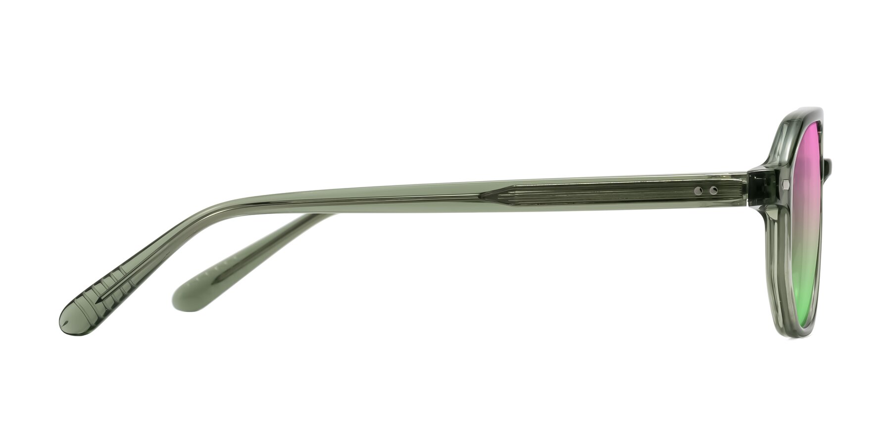 Side of Aguilar in Transparent Green with Pink / Green Gradient Lenses