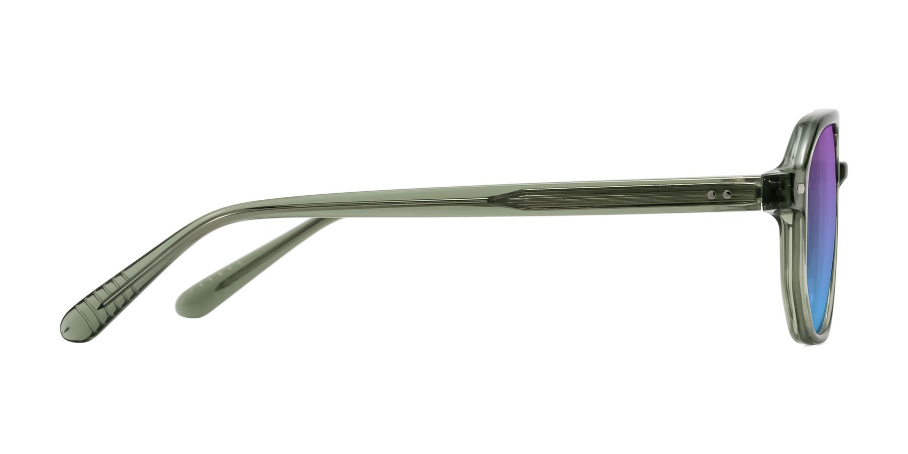 Side of Aguilar in Transparent Green with Purple / Blue Gradient Lenses