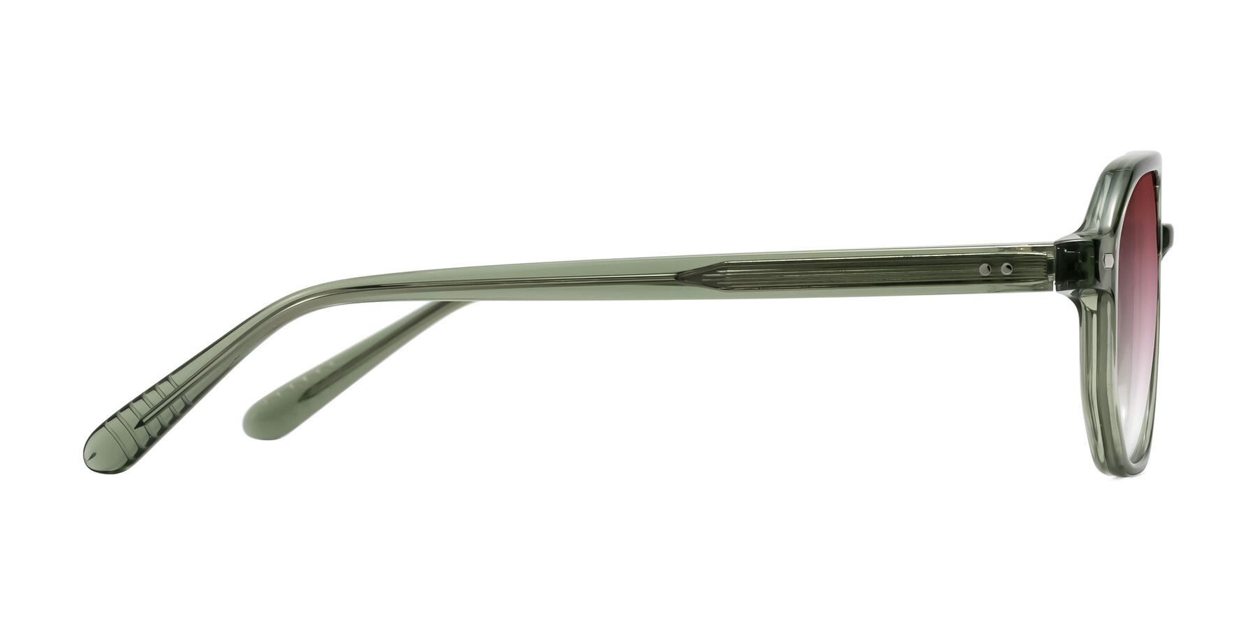 Side of Aguilar in Transparent Green with Garnet Gradient Lenses
